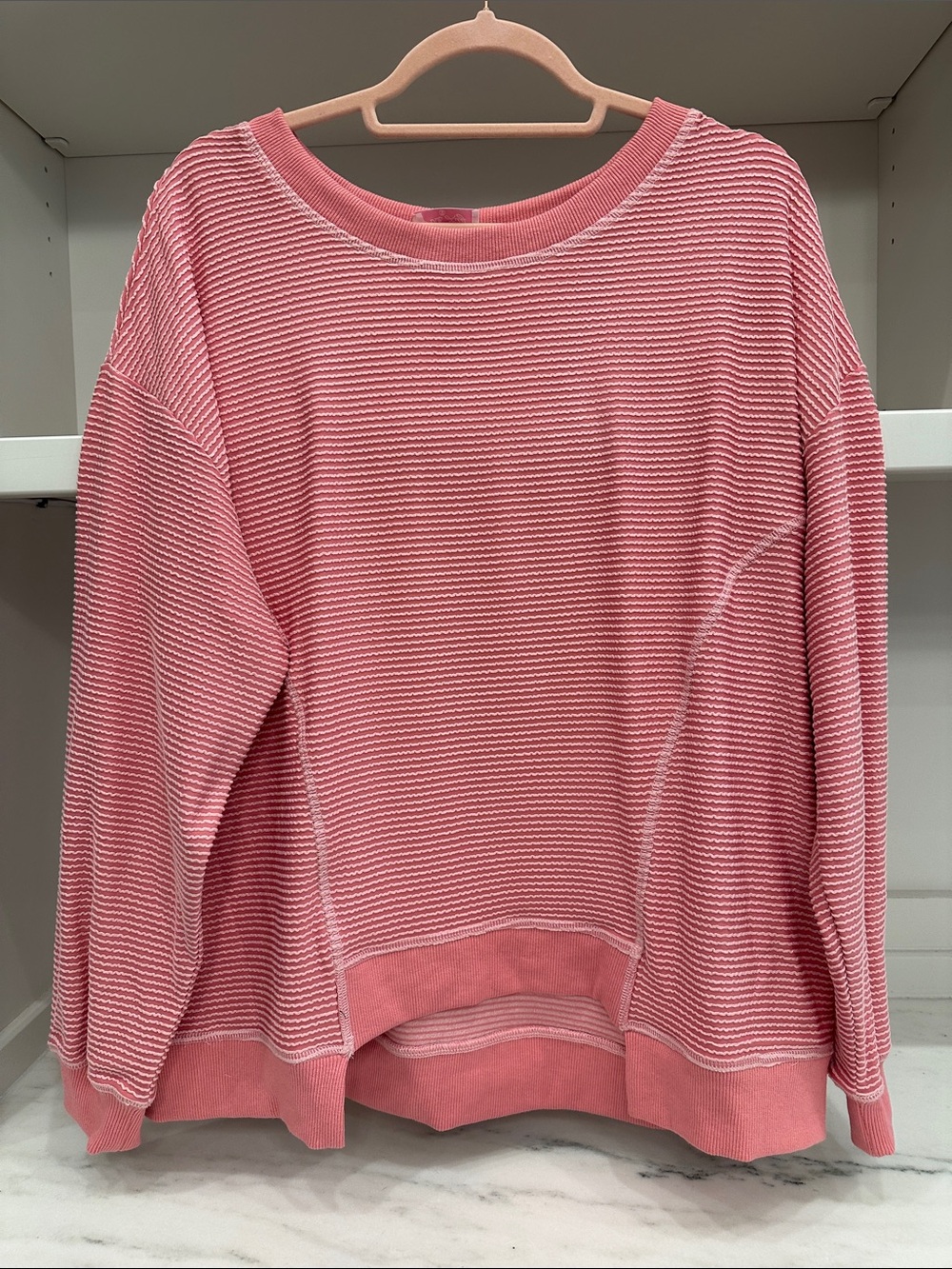 Pink Lily small oversized pink Striped Knit Pullover Sweater.  Like new